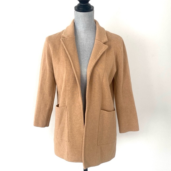J Crew 365 Sophie Open Front Sweater Blazer Cardigan Women XS Camel Preppy Chic - Picture 2 of 13